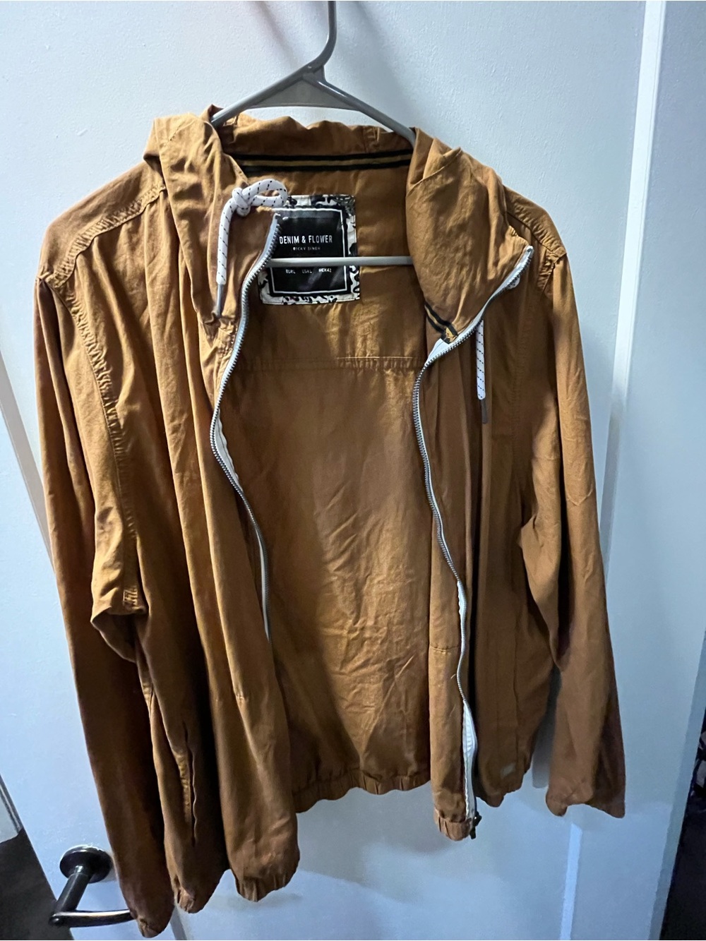 Denim & Flower Men's Tan Brown Hooded Zip-Up Jacket